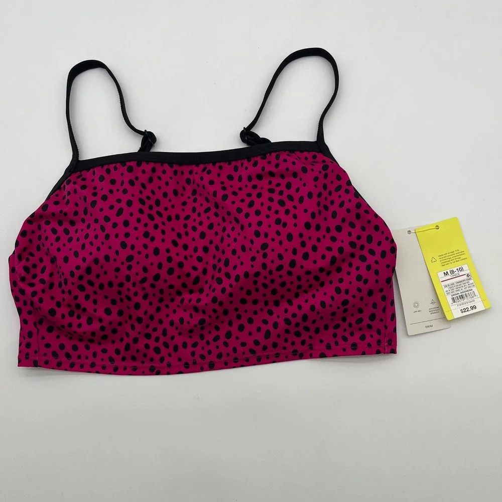 All in Motion Cranberry Pink Black Animal Spot Bikini Top Adjustable Straps M